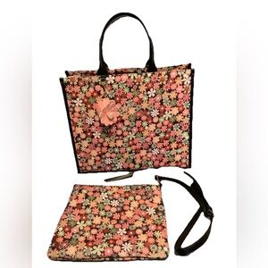 Versions Floral Pattern Tote and Crossbody Set